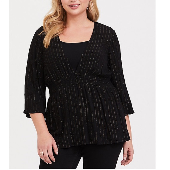 torrid Tops - Torrid black gauze smocked babydoll blouse Size 2X